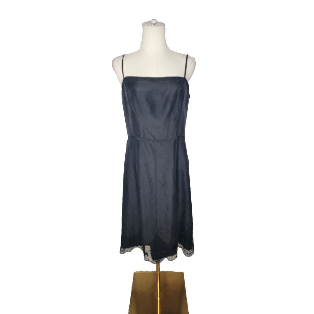 Ann Taylor Sleeveless Silk Strap Dress Black w/Lace Beading Sz 8 y2k 2012